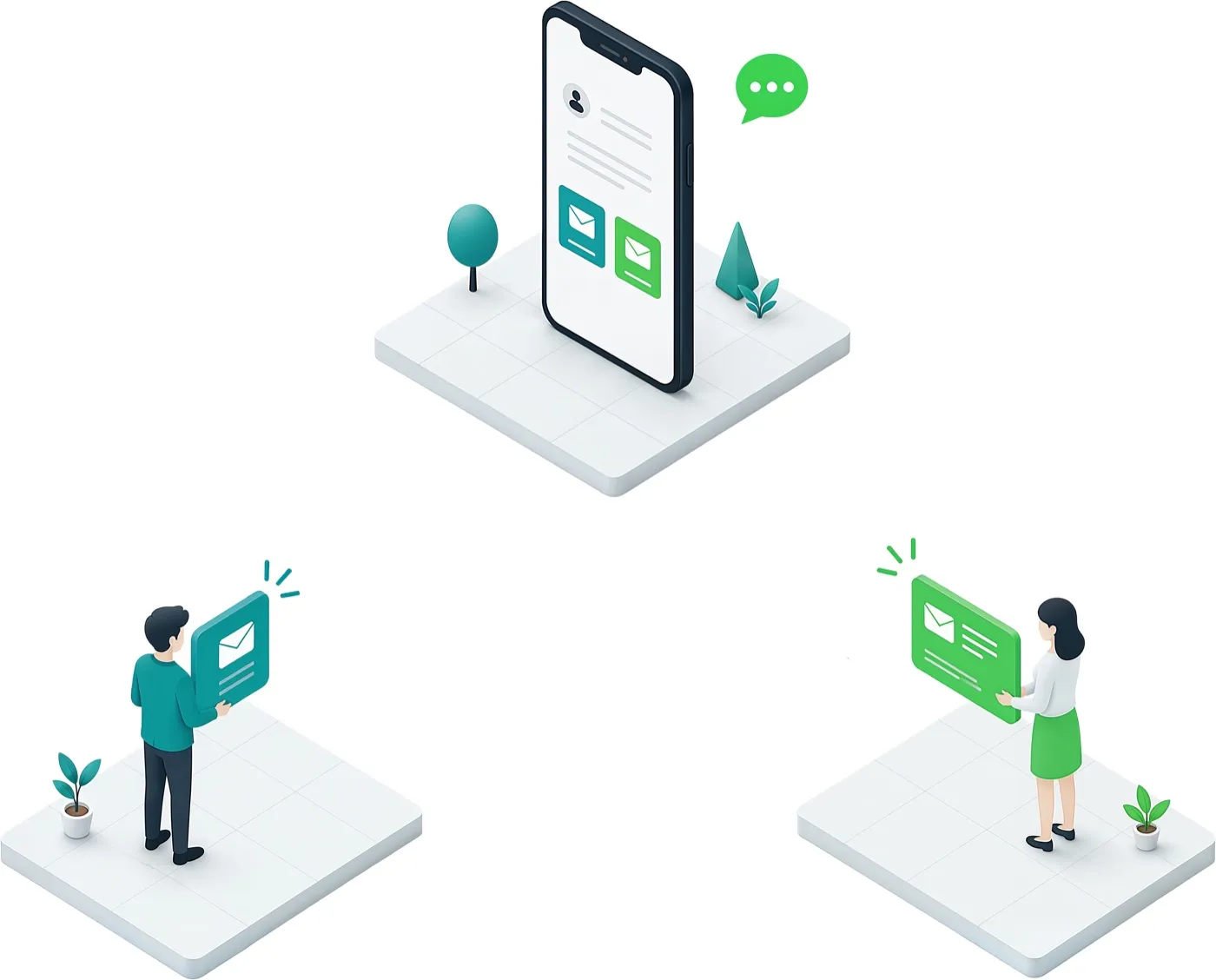 スマホからセグメントごとに異なるLINE配信が届けられるイメージ