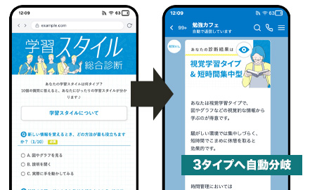 学習スタイル診断から3タイプへ自動分岐
