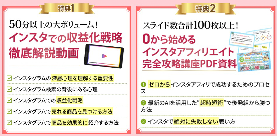 LINE登録者特典の内容（インスタ収益化動画＋完全攻略講座PDF）