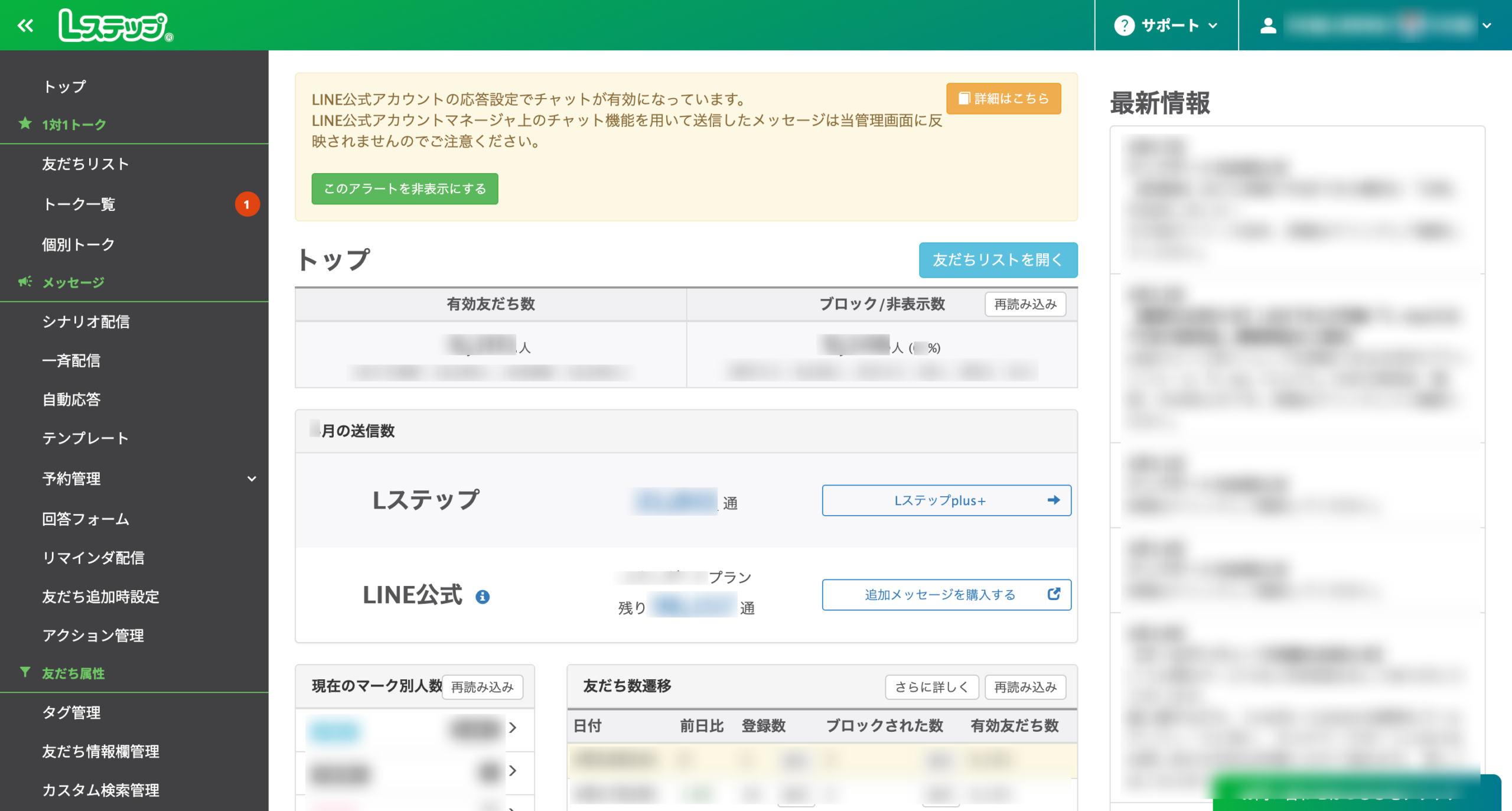 Lステップの管理画面