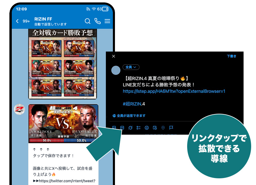 リンクタップで投稿文プリセット済みのX投稿画面が立ち上がる